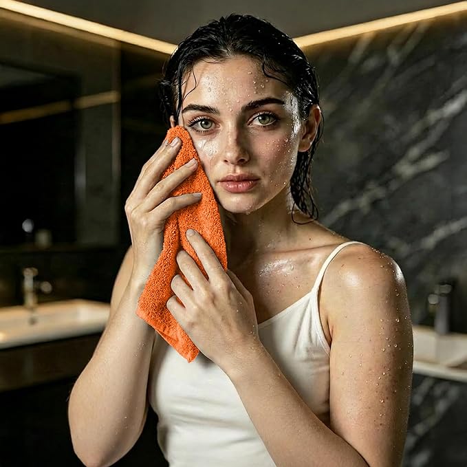 RIVERSIDE 24 Pack Washcloths Set - 100% Cotton [12x12 Inches] - 500 GSM, Soft, Quick-Dry & Highly Absorbent Face Towels - Perfect for Bathroom, Gym, Hotel, Spa & Travel - Orange