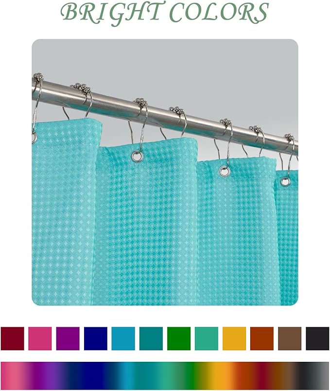 ggaimwf 72x72 Inch Solid Color Shower Curtain for Bathroom Waffle Bath Water Resistant Fabric Curtains Tiff-Any Blue Modern Thick Shower Stall Curtain with Metal Hooks