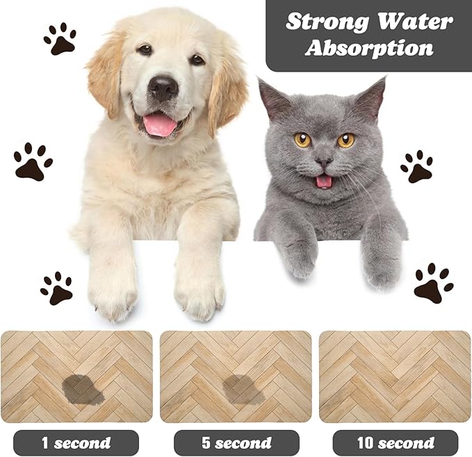 Dog Food Mats for Floors Waterproof, Dog Cat Water Bowl Mats Pet Feeding Absorbent Mat Dog Cat Pet Placemats for Food and Water Wood 16 * 24 inch