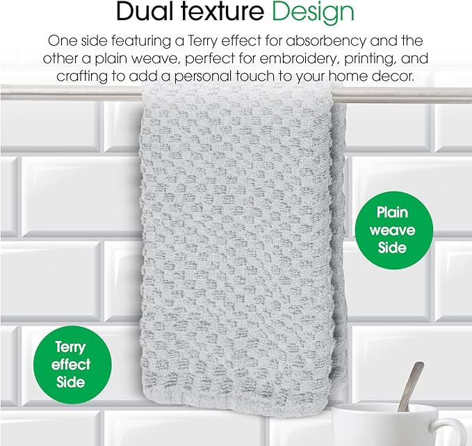 DG Collections Ash Grey Kitchen Towels - 100% Cotton Terry Tea Towels for Cleaning, Drying, and Highly Absorbent Kitchen Dish Cloth for Bar Cleaning - 8 Pack - 15 x 25 Inches