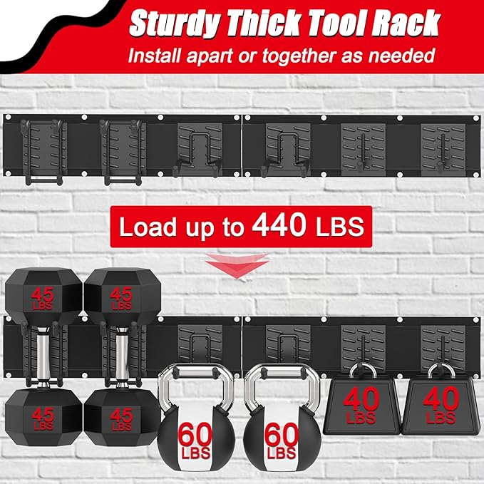 Howzone 32 Inches Garage Organization,Wall Mount Garden Tool Organizer, 440lbs Adjustable Heavy Duty Metal Hanging Hooks, Garden Tool Hangers Storage Rack for Garage, Yard, and Shed (2 Racks, 6 Hooks)