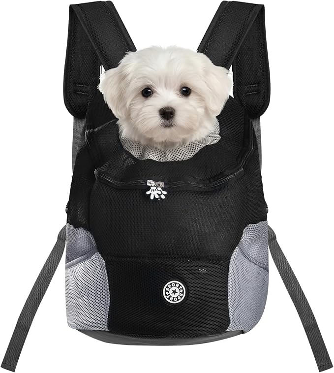 Pomodee Adjustable Pet Dog Carrier Backpack,Ventilated Breathable Pet Carrier for Small Dogs Cats,Cat Carrier Backpack with Safety Belt for Travel Hiking Outdoor,Max 14 lbs,Black