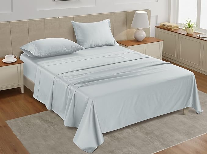 LANE LINEN 100% Cotton Bed Sheets – 450 Thread Count Cooling Sheets Queen, Durable Daily Use Bedding, Value Comfort for Night Rest, Hotel Sateen Finish, Snug Fit 15" Deep Pocket – Ballad Blue