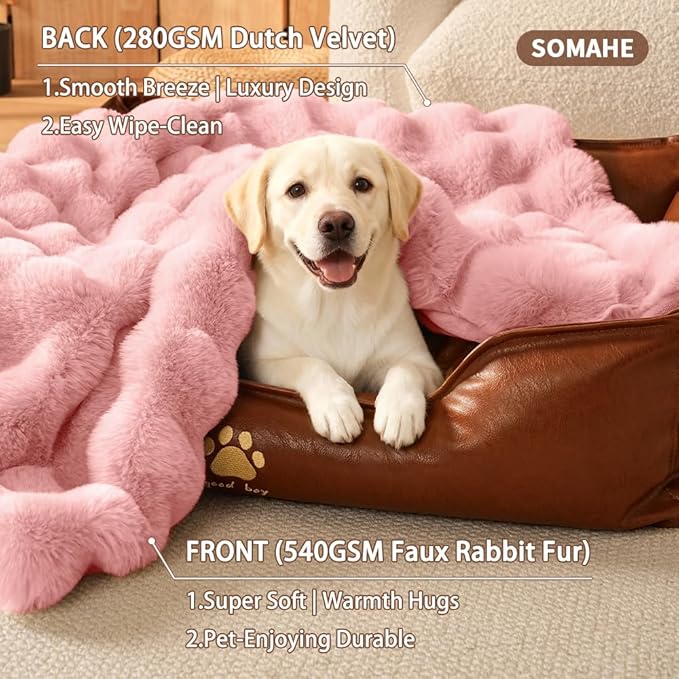 SOMAHE Dog Blanket Self-Warming Throw for Medium & Large Dogs, Dual-Side Sherpa Plush, Thick Crate Bed Cover & Car Seat Mat, Anti-Static Machine Washable No Shrink, 39x30 Inch Pink