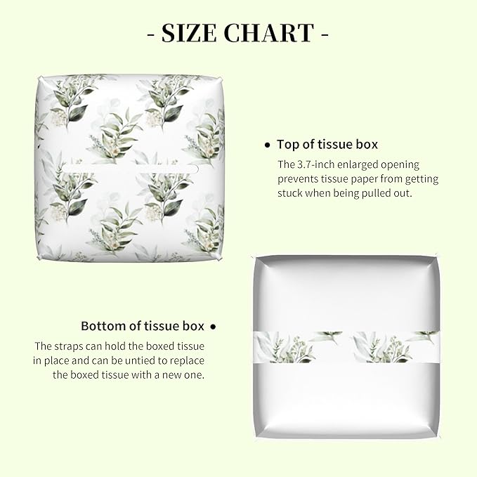 Watercolor Floral Flower Tissue Box Cover,Green Eucalyptus Leaves Waterproof Leather Square Tissue Box Cover Case Facial Paper Organizer Dispenser Box Holder for Home Office Bathroom Vanity Countertop