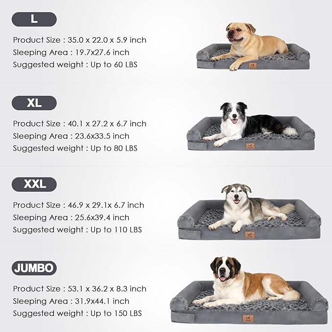 PAWPUBBY XXL Orthopedic Dog Bed, Memory Foam Waterproof Pet Bed with Removable Washable Cover, Non-Slip Extra Large Dog Bed for 110lbs Large Dogs & Senior Dogs (Dark Gray)