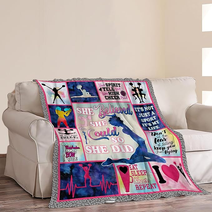 Cheerleader Blanket Cheerleading Throw Blanket Soft Fleece Flannel Cheer Gifts for Women Girls Lovers Adults Stuff Plush for Couch Sofa Bed Room Decor 60"X80"