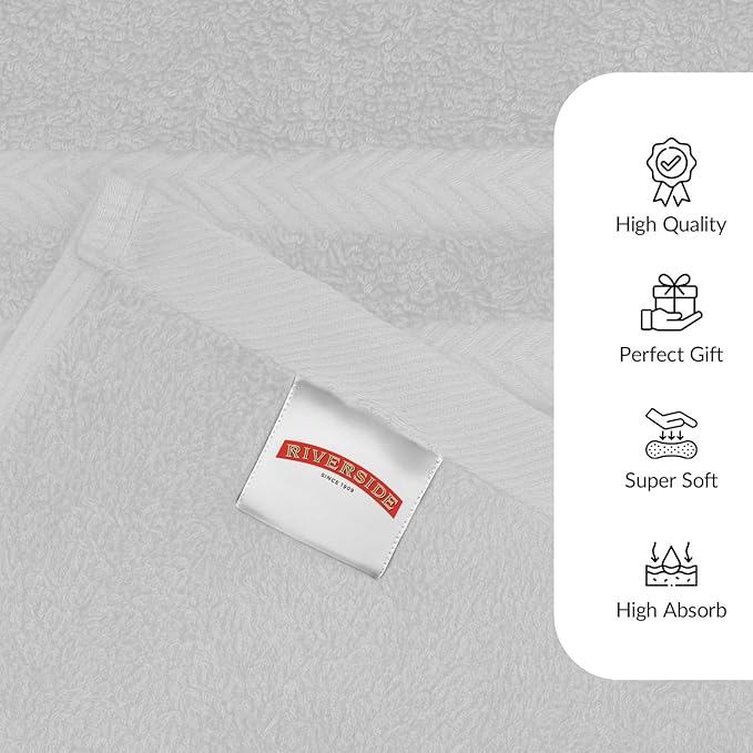 RIVERSIDE Pack of 8 Towels Set, 2 Large Bath, 2 Hand, 4 Face Washcloths, 100% Cotton Hotel Quality, Super Soft, Quick Dry, Highly Absorbent Perfect for Bathroom, White