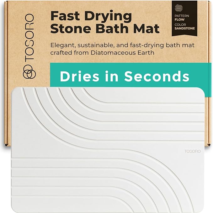 TOSORO - Stone Bath Mat, Diatomaceous Earth Non-Slip Stone Shower Mat - Quick Drying Absorbent Bath Mats for Bathroom - Elegant & Modern Design, Easy to Clean (23.5 x 15) - Sandstone