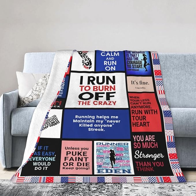 Running Blanket Runner Throw Blanket Runners Inspirational Bedding Track and Field Gifts Cozy Fleece Flannel Lightweight Stuff Plush for Men Women Boys Adults for Couch Sofa Bed Home Decor 50"x60"