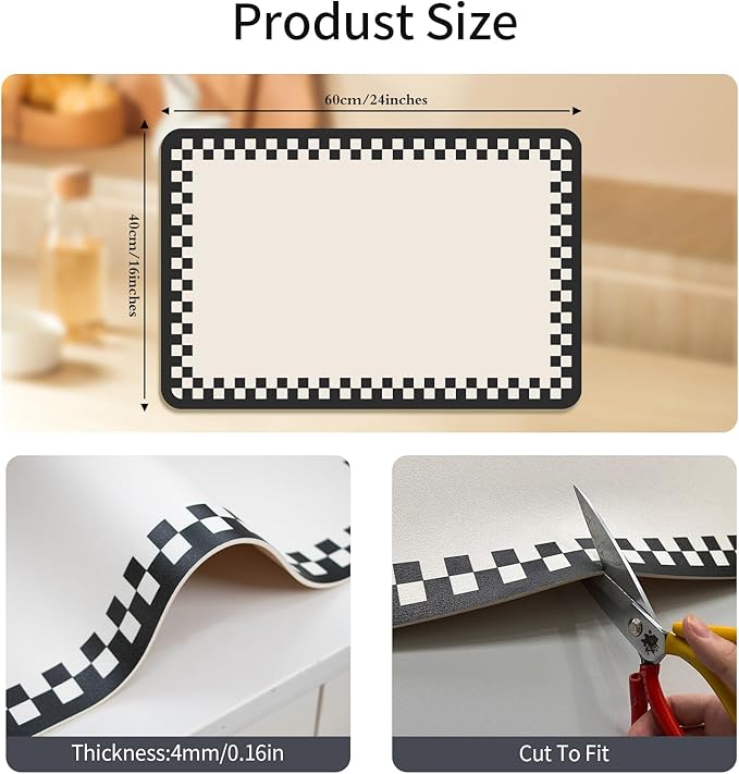 2PCS Drying Mat Kitchen Counter 24 X 16 Inches Non-slip Coffee Mat Fits Under Coffee Maker & Espresso Machine Dish Rack,Black White