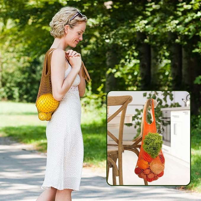 DRWSSR 2pcs Fashion Storage Mesh Bag Reusable Fruit Mesh Bag Shopping Mesh Bag Pure Cotton Portable Mesh Bag Shopping Bag