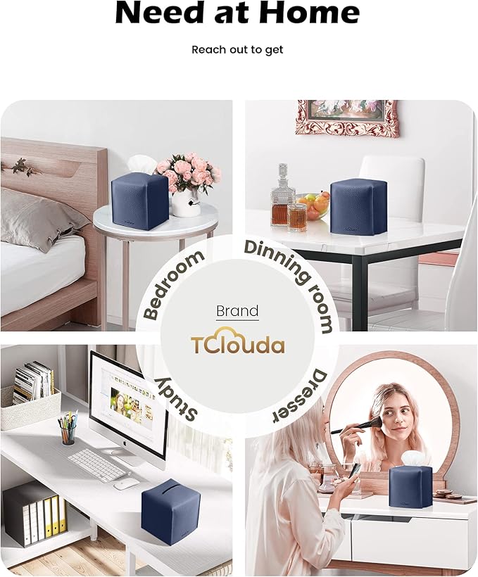 Tclouda Tissue Box Cover for PU Leather, Modern Simple Solid Color Holder Square Tissue Bag, Ideal for Bathrooms,Office,Car,Outdoor Tent,Dining Table,5"X5"X5", Single Navy Blue