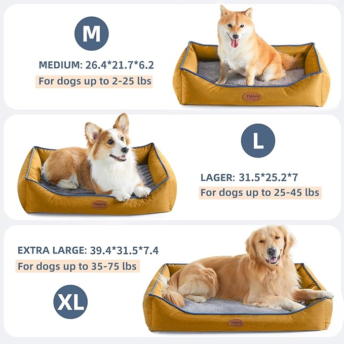 Tidore Orthopedic Dog Beds for Medium Dogs, Durable Egg Crate Foam Sofa Dog Bed wit Washable Removable Cover,Waterproof Lining,Pet Bed for Large Dogs (Mustard Yellow, 39.4" L x 31.5" W x 7.4" Th)