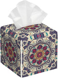 PVC Tissue Box Cover Holder,Mandala Square Decorative Organizer,5.2"X5.2"X5.2"Tissue Case for Bathroom,Tabletop,Car,Office