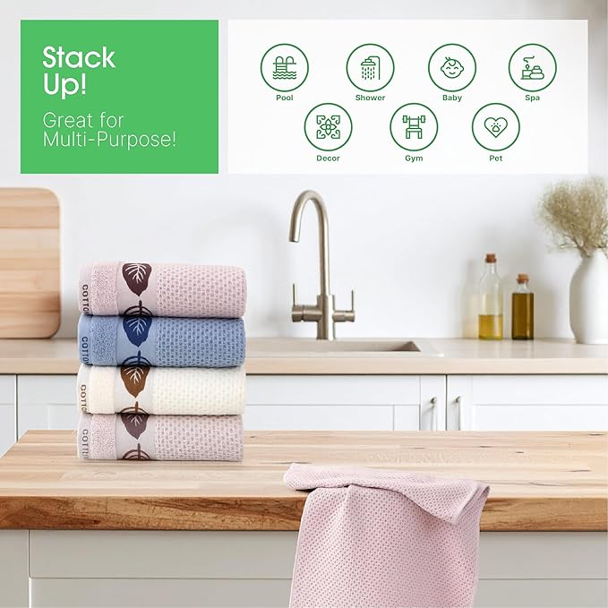 ZASHOP Kitchen Towels and Dishcloths Sets, Absorbent Dish Towels for Kitchen, Microfiber Cleaning Cloth, Dish Cloths for Washing Dishes, Waffle Kitchen Towels (Leaf-Shaped, 30" x 14")