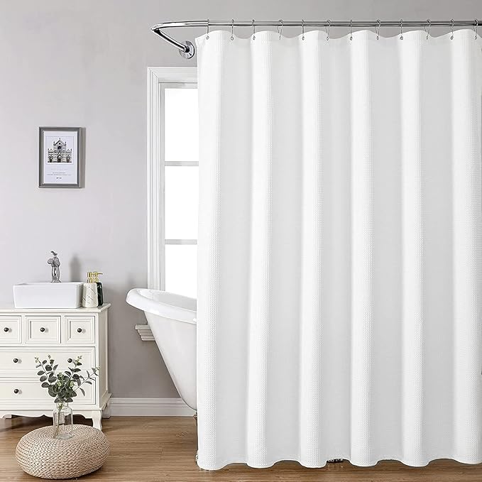 MISS SELECTEX Waterproof Bathroom Shower Curtain, White Waffle Hotel Shower Curtain 230 GSM Heavy Duty,Thick Shower Curtain for Bath Tubs 108Wx72H for Decorative Bathroom Curtains