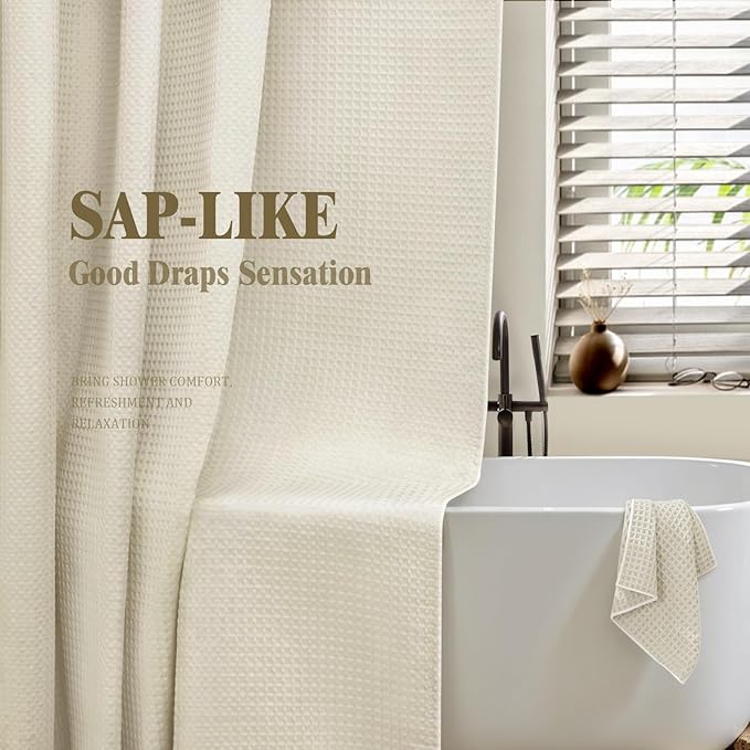 Awellife Waffle Hotel Textured Cream Shower Curtains for Bathroom 230 GSM Heavy Duty Fabric Liner, 72" W X 96" L Inch