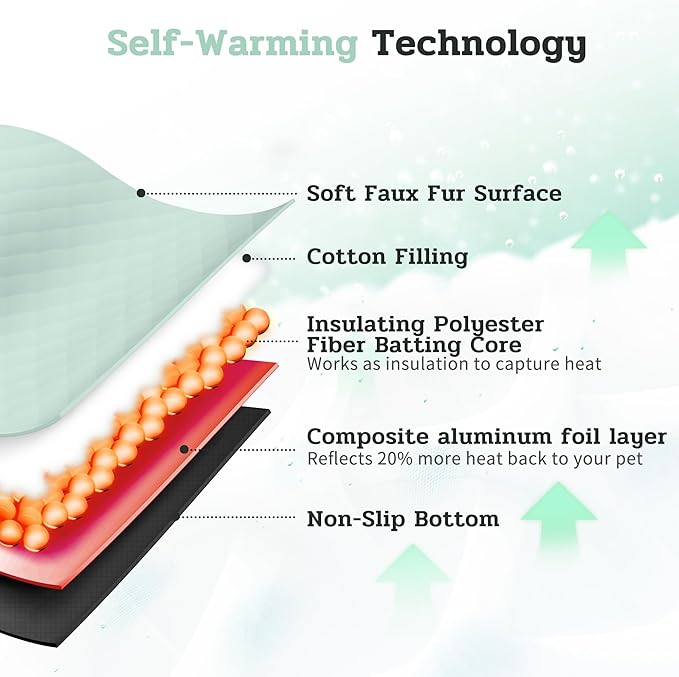 NWK Fluffy Self Warming Cat Mat, Cat Blanket, Thermal Dog Mat, Washable, Non-Slip Bottom for Sofa & Crate & Kennel & Car Seat (Mint Green, Small (20'' X 16'' X 0.4''))