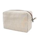 GFU Cosmetic Bags for Women, Seersucker Cosmetic Bag, Travel Toiletry Stripe Makeup Bag, Large Women Aesthetic Organizer Storage Pouch, Girls Handbags Purses, brown