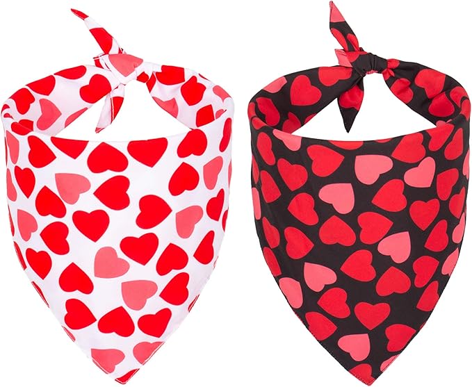 PTDECOR Valentine Dog Bandana, Multi Size, Reversible Triangle Bibs Scarf Valentine Bandanas for Small Dogs (Small)