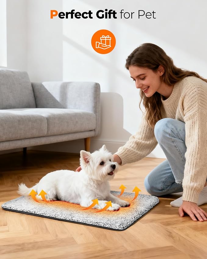 WONONE Self Warming Cat Bed, Super Soft Thermal Dog Crate Pad for Crate, Sofa, Floor Washable Anti-Slip Self Warming Kennel Mat for Small Medium Dogs and Cats (LightGray, M)