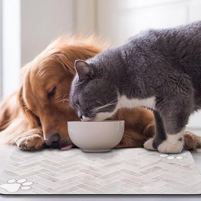 Dog Food Mats,Cat Absorbent Water Bowl Feeding Mats Pet Placemats for Food and Water Wood 16 * 24 inch