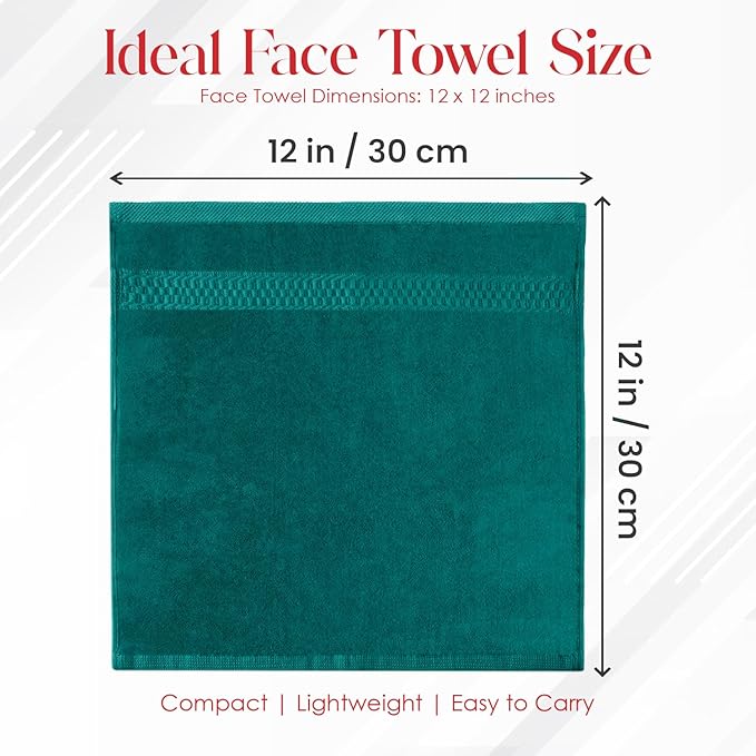 RIVERSIDE 12 Pack Premium 100% Cotton Face Wash Cloths, 12 x 12 Inches, Soft & Absorbent Face Towels for Bathroom Wash Clothes, 550 GSM, Luxury WashCloths for Showering, Body, Spa & Gym, Teal