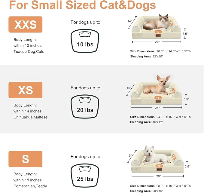 Small Dog Bed Orthopedic Washable: Beds Bolster Small Sized Dogs Cats Bed Egg Crate Foam Couch Sofa Waterproof with Removable Cover - Beige