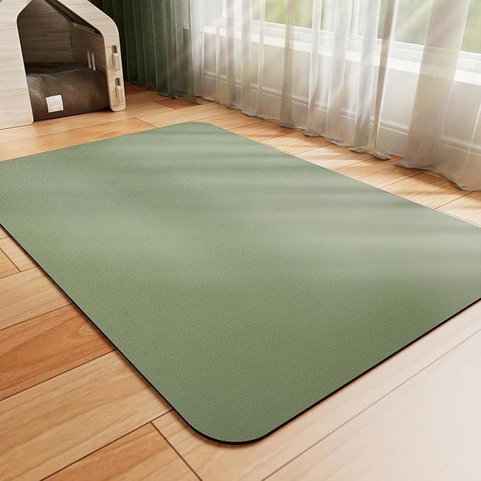 HotLive Dog Food Mat - Absorbent Cat Mat for Food and Water, No Stains Pet Feeding Bowl Mat, Easy to Clean Pet Placemats, Quick Dry Dog Water Dispenser Mat for Messy Drinkers | Green 18"x34"