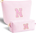 Btffitting Personalized Makeup Bag for Women Girls - Fashion Cosmetic Bag Trendy Travel Toiletry Bag with Initials Letter - Teen Gifts - Pink,N