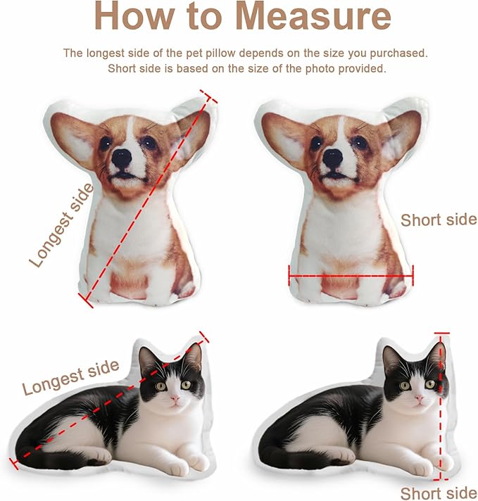 Wucidici Custom Pet Pillow with Picture, Personalized Photo Dog Cat Face Shaped Pillow, Customized Stuffed Animal Pictures Pillows Memorial Loss Sympathy Gifts - 12"