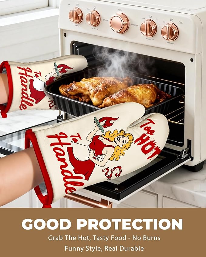 Slohif Funny Oven Mitt Heat Resistant for Women - 2 Pack Red Cooking Woman Cute Novelty Cool Kitchen Oven Mittens with 100% Cotton for Baking and Cooking Accessories