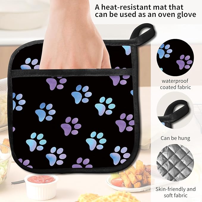 2 Pack Pot Holders for Kitchen Clearance, Cute Hot Pads, Funny Oven Pot Holders, Potholders Sets for Kitchen Heat Resistant Purple Cute Dog Paws