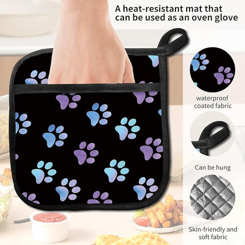 2 Pack Pot Holders for Kitchen Clearance, Cute Hot Pads, Funny Oven Pot Holders, Potholders Sets for Kitchen Heat Resistant Purple Cute Dog Paws