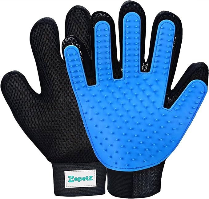 ZepetZ (Right Hand) Pet Hair Remover Glove – Blue, Reusable Grooming Glove for Dogs, Cats & Horses, Gentle Deshedding, Bathing & Massaging, Anti-Shedding Tool for Pet Hair Removal (Right Hand only)