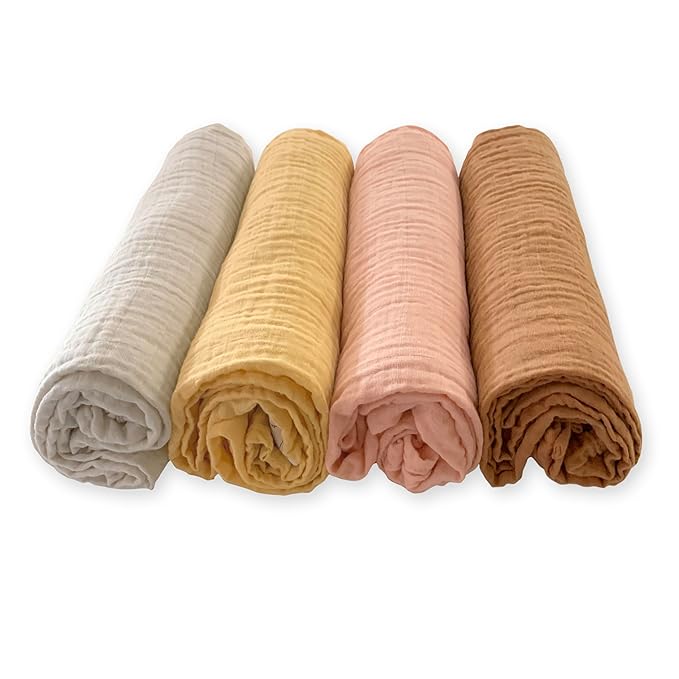 SwaddleDesigns Cotton Muslin Swaddle Blankets for Babies, Set of 4, Neutral Receiving Blankets for Newborn, Baby Registry & Gift, 46x46 inches, Tuscan Sunset