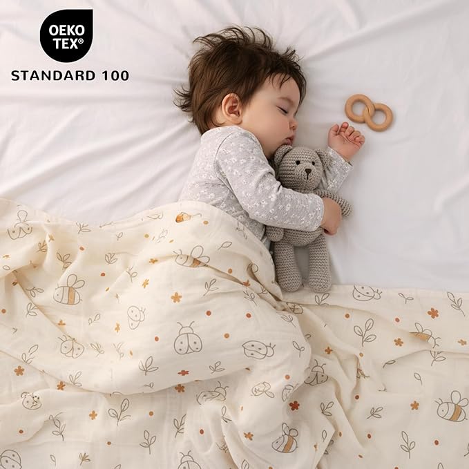 HECCEI Baby Swaddle Blankets, 70% Bamboo 30% Cotton Muslin Swaddle Blanket, Large Breathable Receiving Blankets for Newborn, Boy and Girl Swaddles, Registry & Gift, 47 x 47 inches