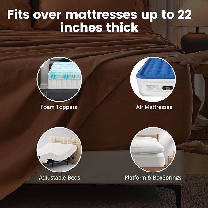 Bedlifes 100% French Flax Linen Sheets Set California King Size-6 Piece Extra Deep Pocket 18-24",Soft Breathable Cal King Bed Sheets with Temperature Regulating & Moisture-Wicking(Brown