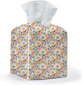 Tissue Box Cover, Tissue Box Holder, Square with Belt Bottom, PU Leather Decorative Organizer for Desk, Tabletop, Countertop Bathroom, Toilet Car, Office, Dresser Bedside, Aesthetic Flower Decor