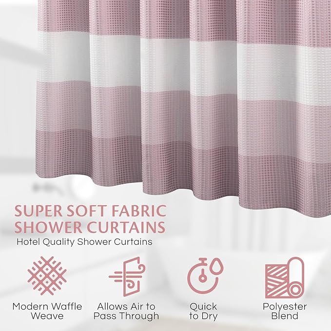 Dainty Home | Blush Ombre Waffle Weave Shower Curtain - 70" x 72" - Water Resistant Polyester Blend Fabric Shower Curtain - The Best Gradient Design Washable Waffle Shower Curtain