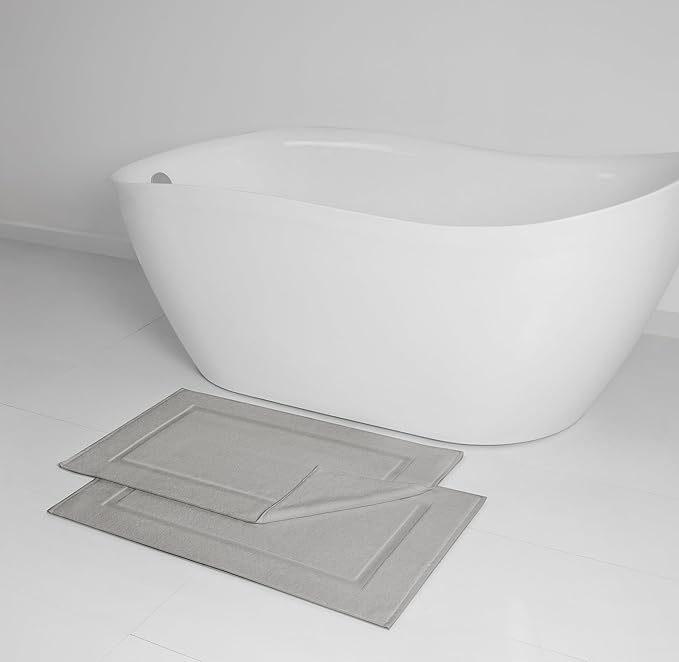 Casual Living Grey Cotton Bath Mats, Set of 2 Towel Mats for Bathroom Floor, Banded Absorbent Cotton Bath Rugs, Washable, Bathroom Accessories, 34-inch x 21-inch, Grey