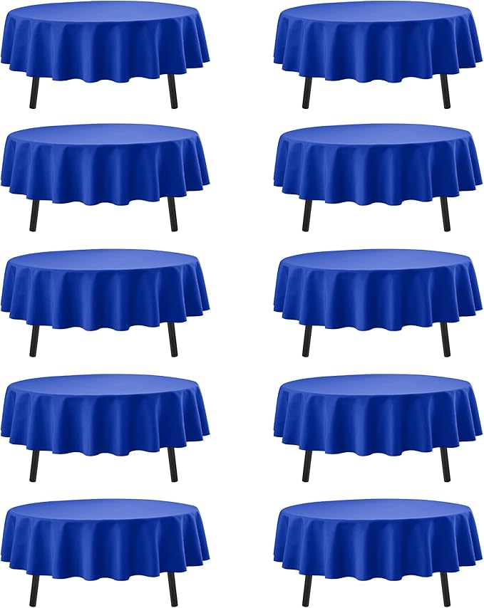 10-Pack Royal Blue Round Tablecloths, 70 Inches, Stain-Resistant Polyester for 3-4 Ft Round Tables - Washable Table Covers for Weddings, Banquets, Birthday Parties, Events
