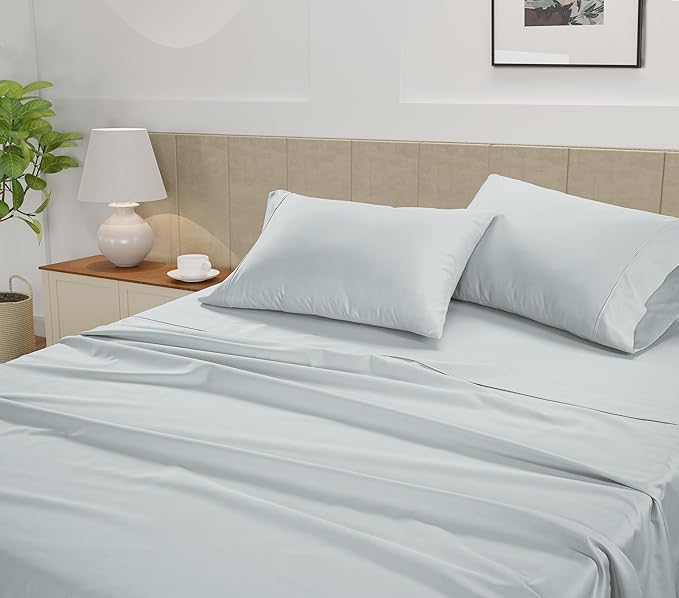 LANE LINEN Full Size Sheet Set - 100% Cotton Sheets, 450 Thread Count Soft Satin Bed Sheets, Breathable Bedding Sheets & Pillowcases, 4PC Full Bed Sheets Set, Deep Pocket Sheets - Ballad Blue