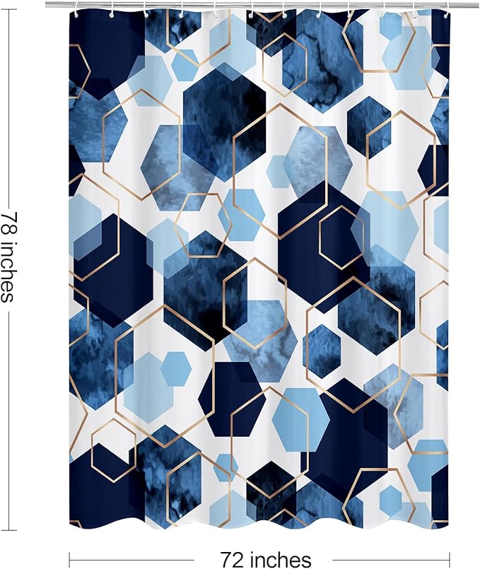Litabel Modern Long Shower Curtain for Bathroom, Blue Geometric Art Decor Waterproof Bath Curtain, Abstract Fabric Shower Curtain Sets for Home Decor, 72x78 Inch