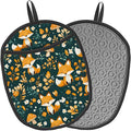 Pot Holders 2 Pack Silicone, Cotton Lining, Heat Resistant to 500°F (260°C), Non-Slip Grip, 7.5"x9.4" Oval Kitchen Hot Pads for Oven, Cooking (Fox, Potholders)