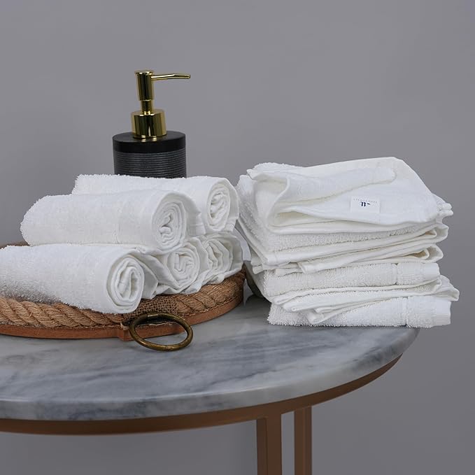 Tens Towels Pack of 24 Washcloths, 12 x 12 Inches, Lighter Weight, Quick to Dry, Super Soft & Absorbent, Gentle Face Towels, Hotel Quality, Perfect for Bathroom, Gym, Spa (White, 24 Pack)