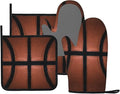 Basketball Oven Mitts and Pot Holders Set of 4 Silicone Basketball Spot Leather Texture Sport Kitchen Mitten Gloves and Sports Theme Potholders Set Oven Gloves Hot Holders for Kitchen