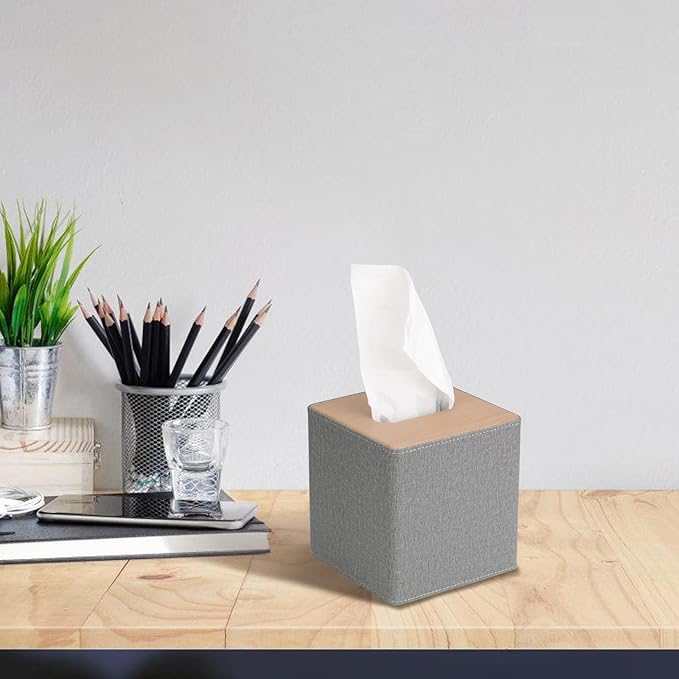 MOCHTERO Modern Square Tissue Box Cover, Decorative Bathroom Facial Tissue Holder,for Living Room, Car, Bedroom, Office,etc. (Grey)