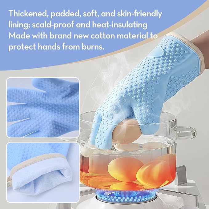 4 Pack Silicone Oven Mitts Ven Gloves with Fingers Pot Holders and Oven Mitts Heat Resistant Kitchen Baking Cooking Barbecue Accessories Black